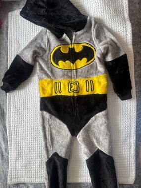 Batman Plush Hooded Onesie in Black and Yellow